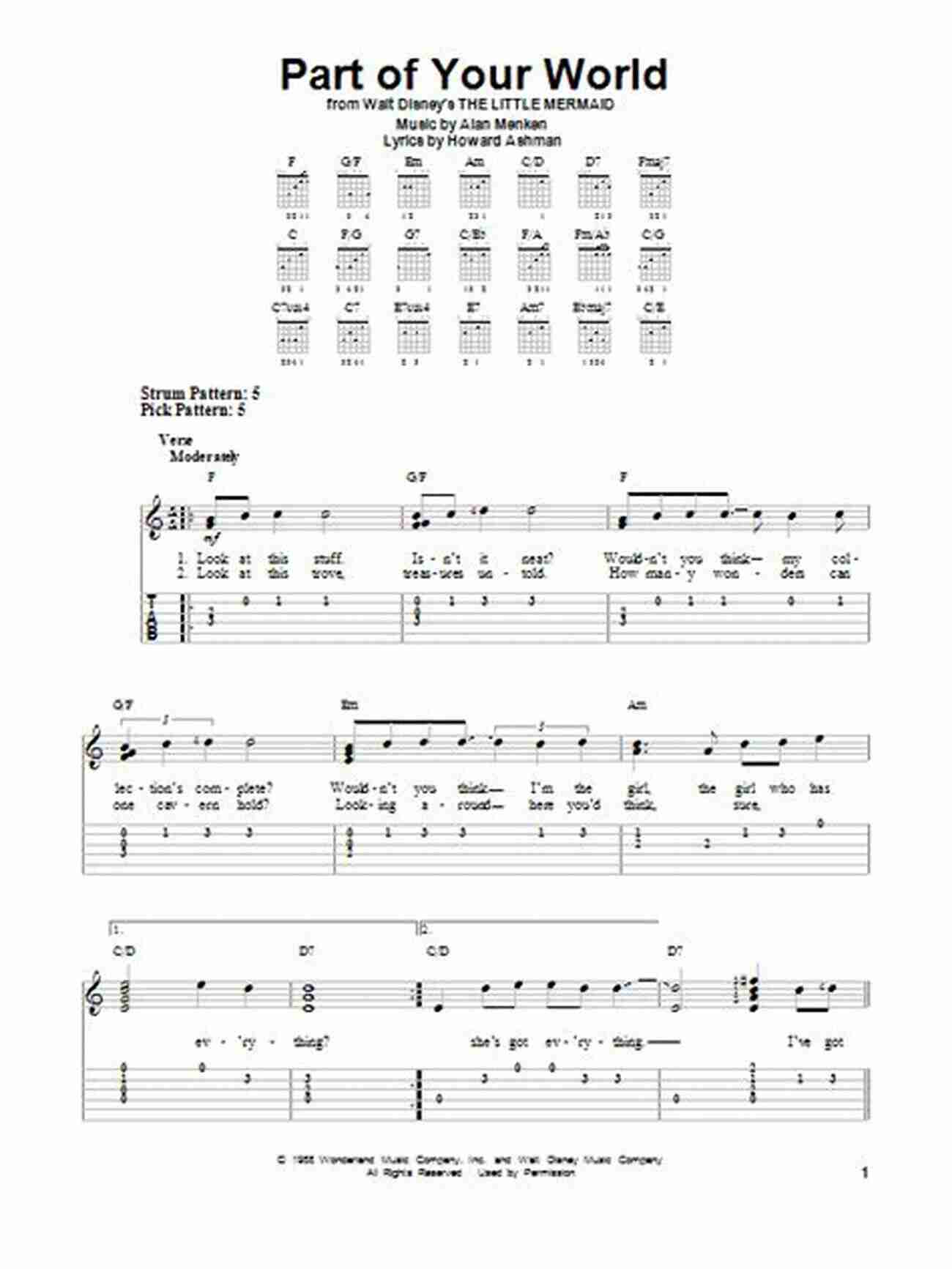 Chords For Part Of Your World On Solo Guitar Disney Songs Beginning Solo Guitar: 15 Songs Arranged For Beginning Chord Melody Style In Standard Notation And Tablature