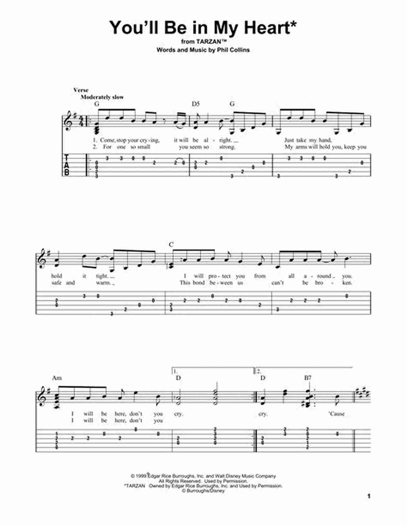 Chords For You'll Be In My Heart On Solo Guitar Disney Songs Beginning Solo Guitar: 15 Songs Arranged For Beginning Chord Melody Style In Standard Notation And Tablature