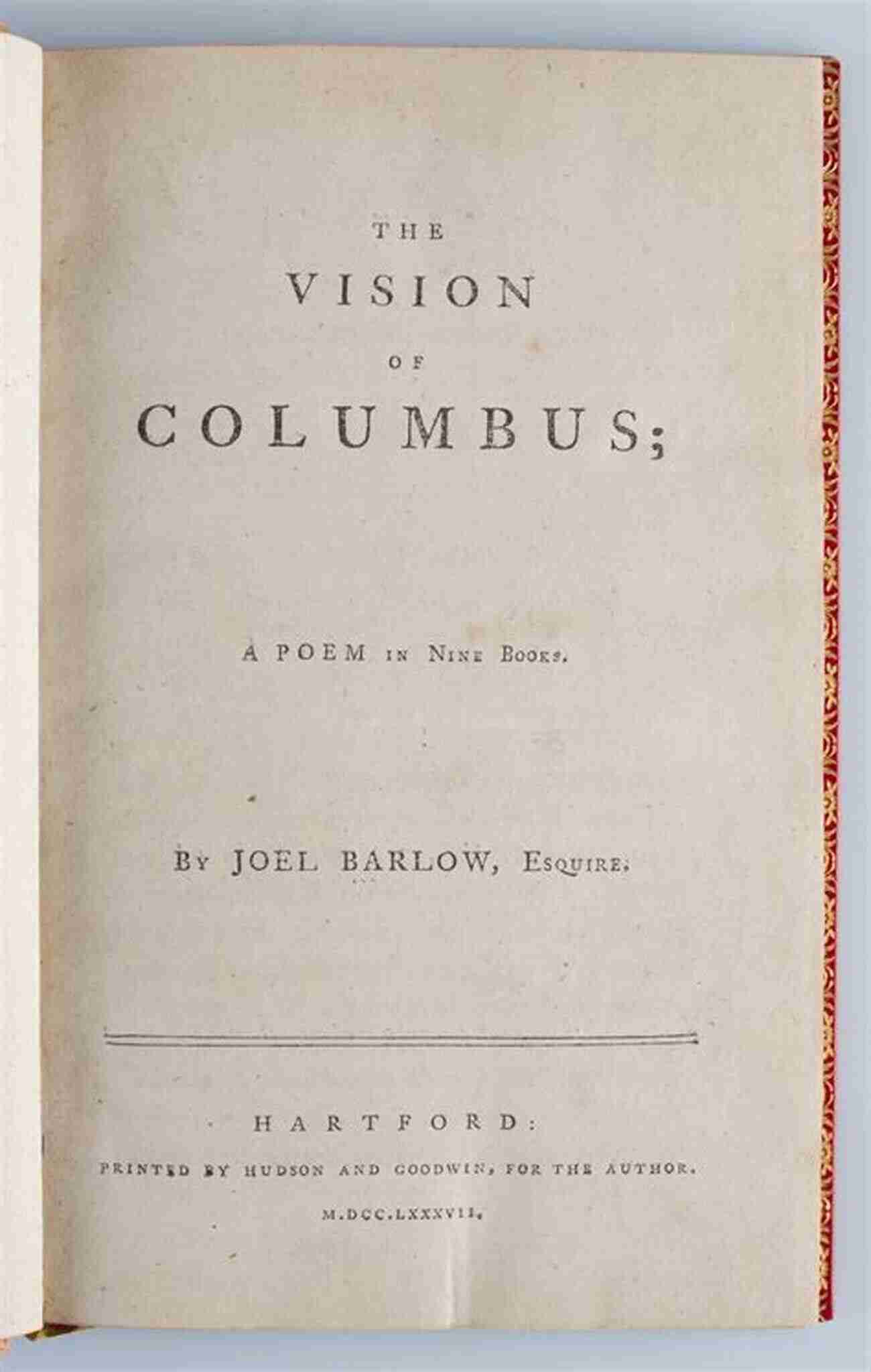 Front Page Of 'The Vision Of Columbus' Joel Barlow's Renowned Epic Poem Joel Barlow: American Citizen In A Revolutionary World