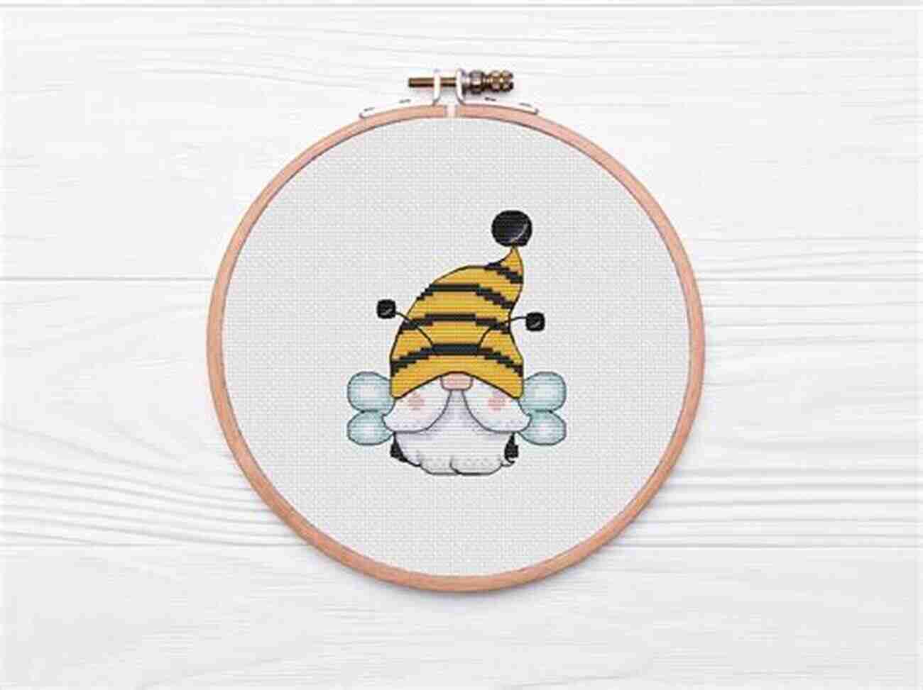 Gnome Bee Counted Cross Stitch Pattern A Whimsical Design Featuring A Gnome Surrounded By Vibrant Flowers And A Busy Bee. Cross Stitch Pattern: Gnome Bee: Counted Cross Stitch