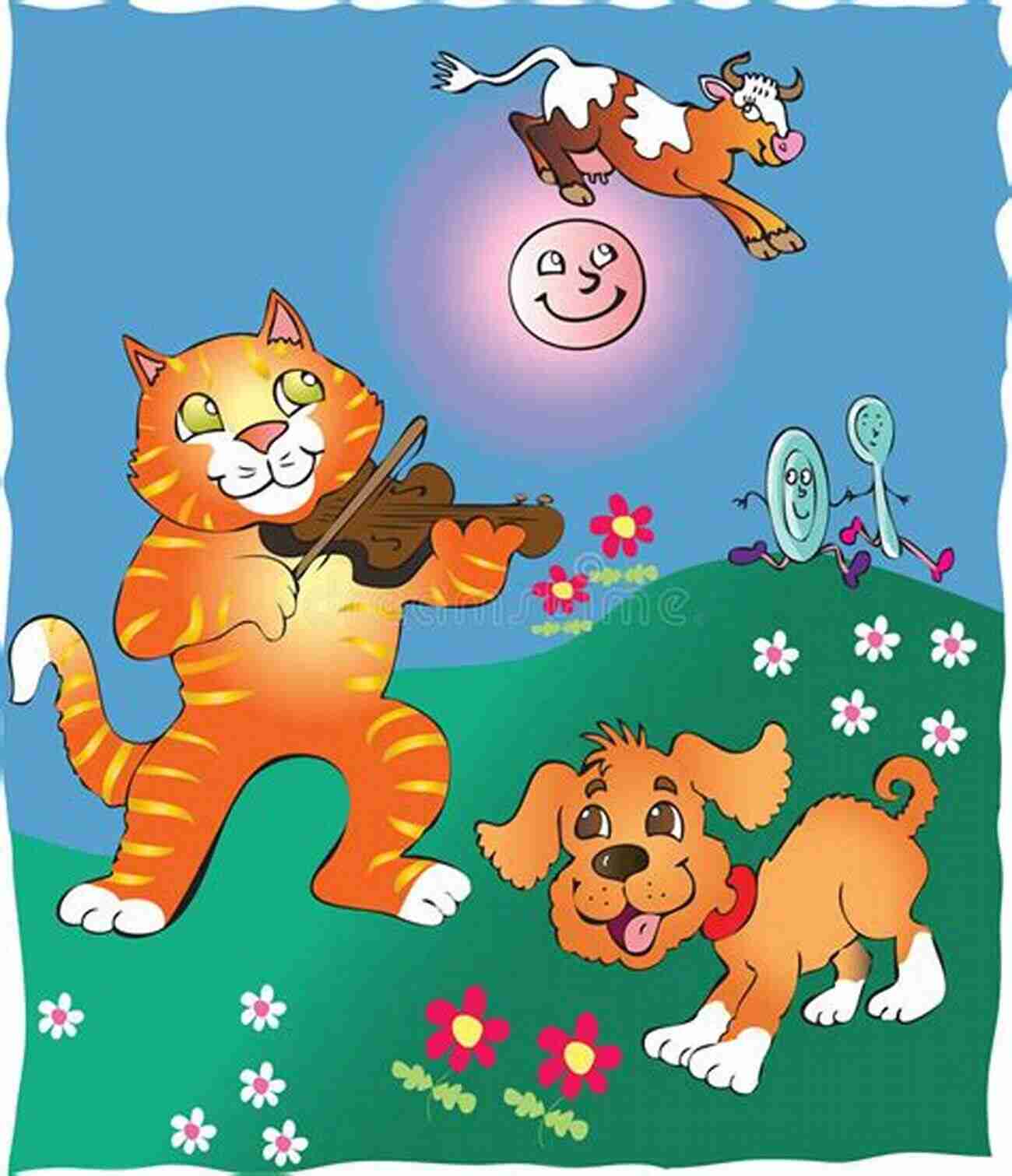 Illustration Of A Curious Cat With A Fiddle Playing Under The Moonlight Cat Goes Fiddle I Fee (Paul Galdone Nursery Classic)