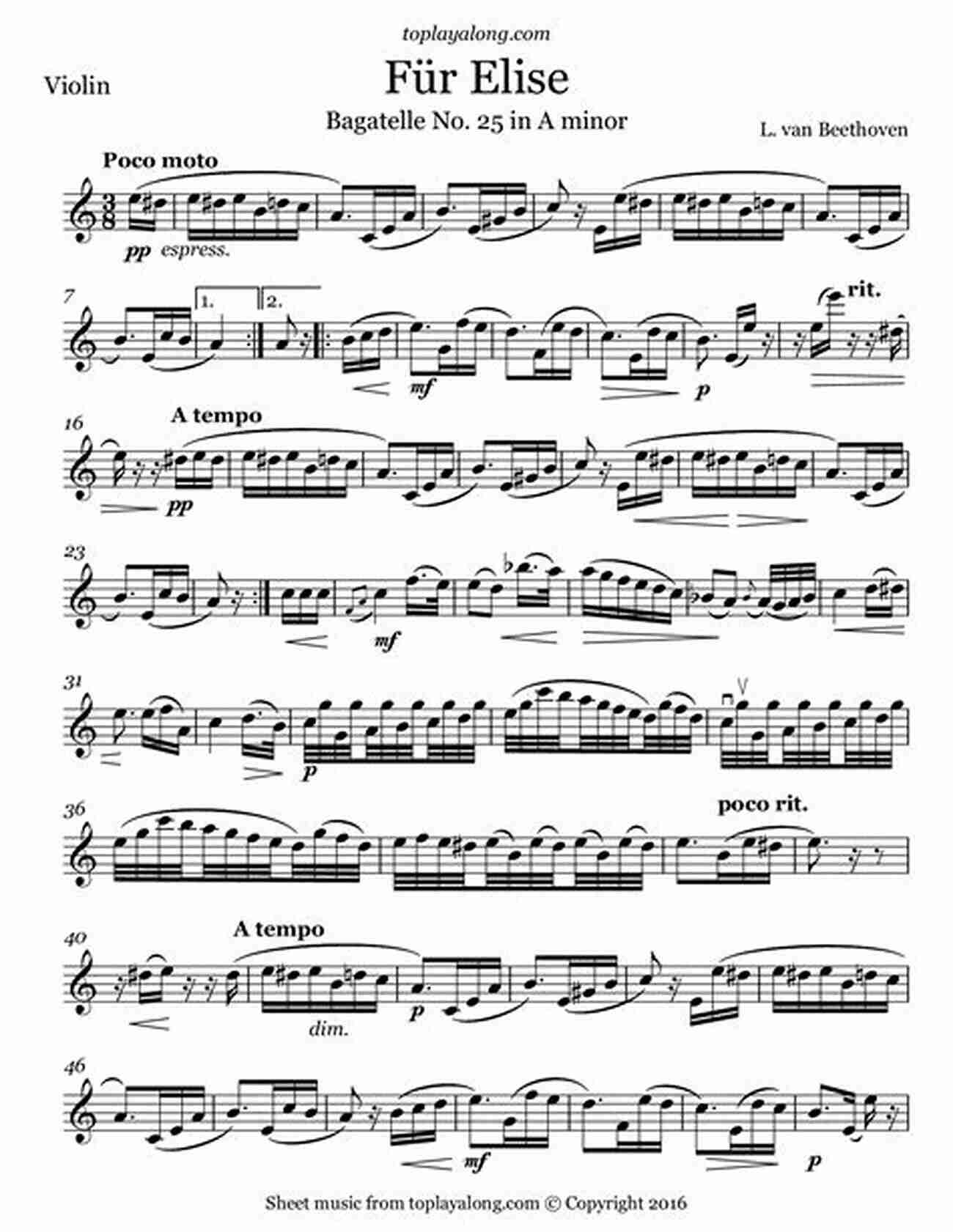 Sheet Music For Für Elise By Beethoven Classical Solos Famous Themes For Trombone