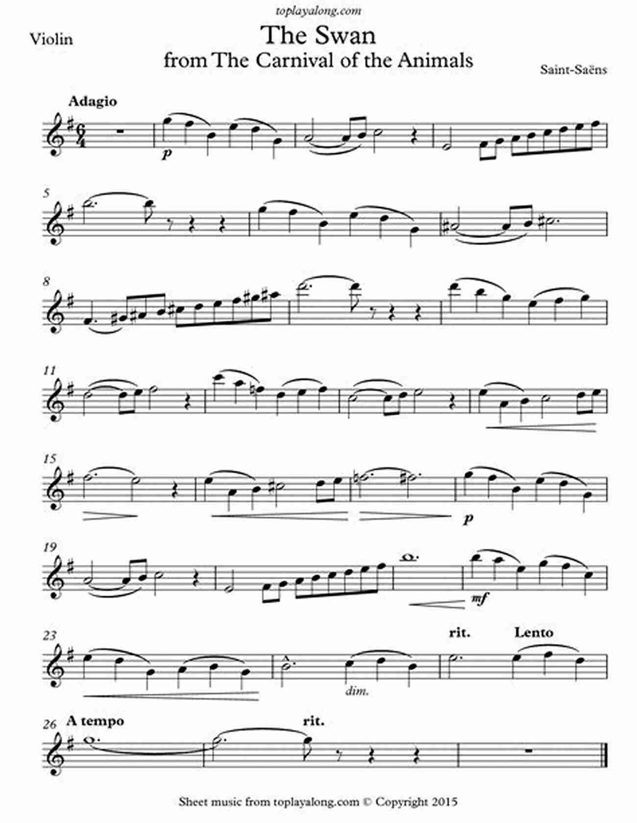 Sheet Music For The Swan By Saint Saëns Classical Solos Famous Themes For Trombone